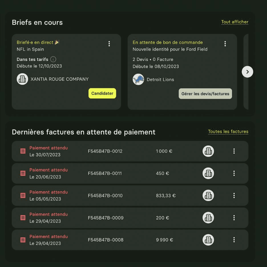 La plateforme acracy : briefs, devis et factures