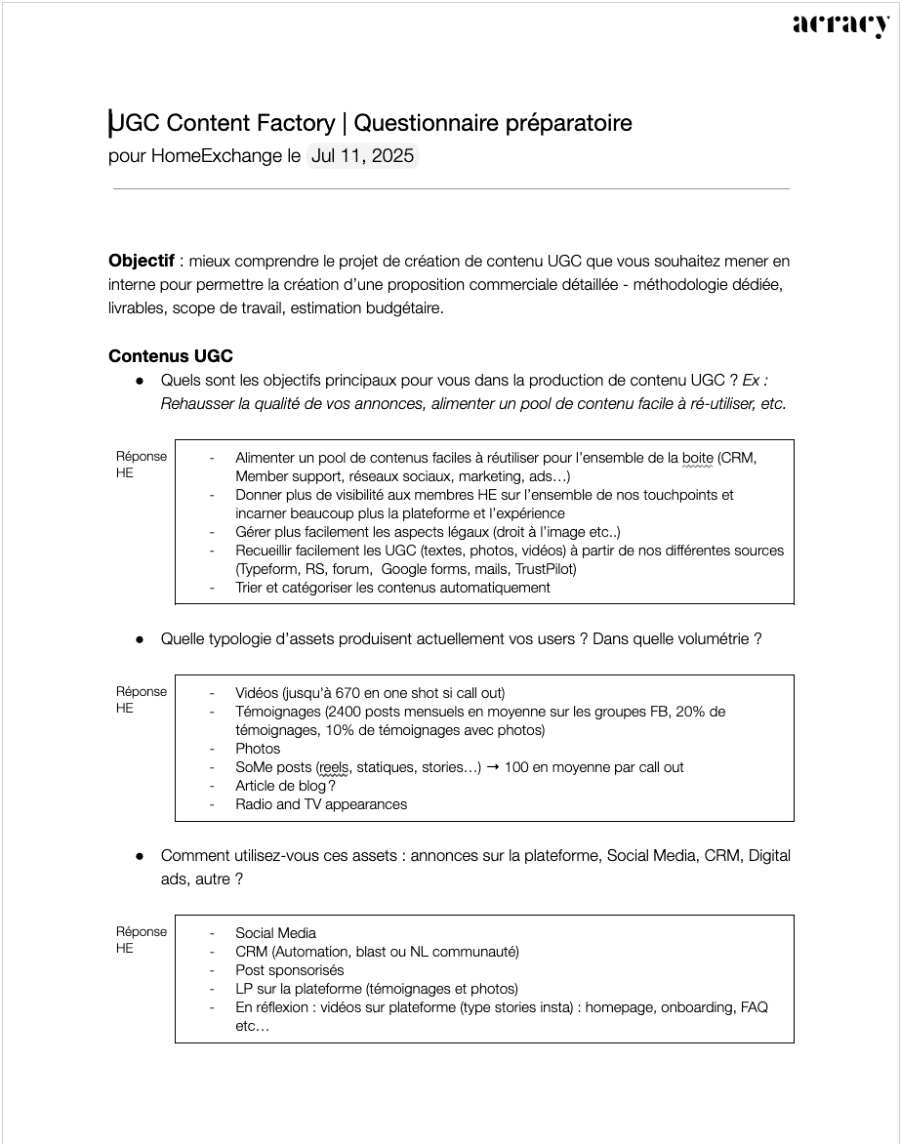 Questionnaire préparatoire
